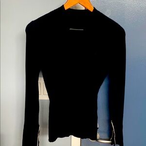Black Long Sleeve Top with Zipper Details
